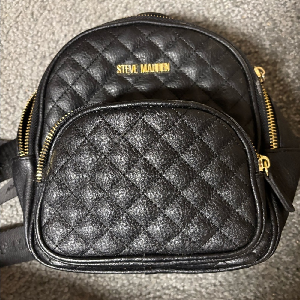 Steve Madden Quilted Black Mini Backpack